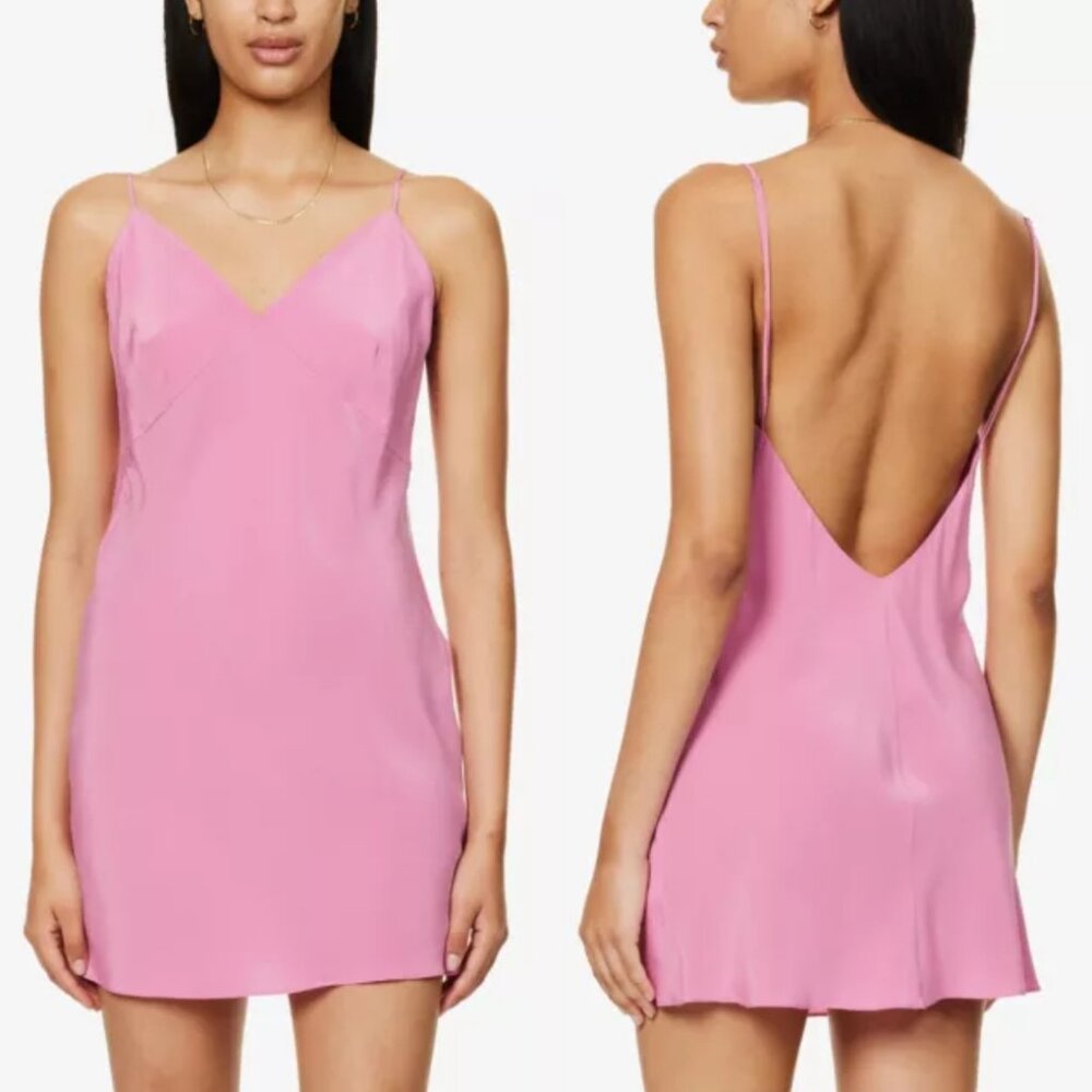 NWT OLIVIA VON HALLE Xena Low-back Crepe De Chine Mini Slip Dress In Foxglove S